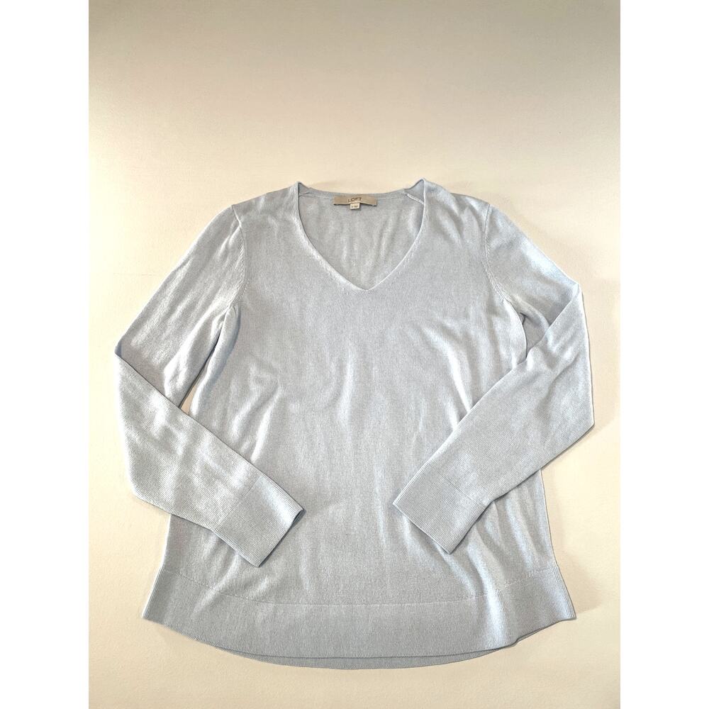 Loft Lightweight V Neck Sweater Size M Light Blue